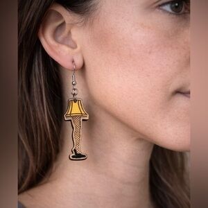 Handmade Christmas Story Leg Lamp Wooden Dangle Boho Statement Y2K Earrings NEW